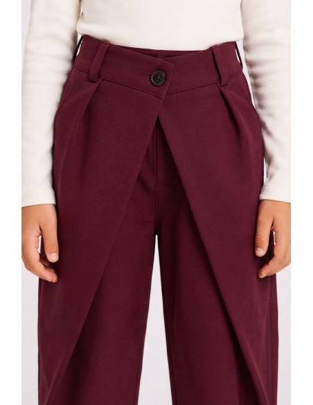 Pantalon Bordeaux Croisé Coupe Barrel Fille | Zerda