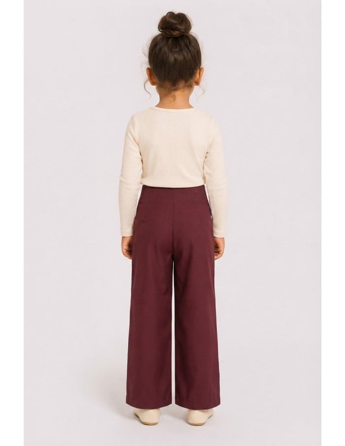Pantalon Bordeaux Croisé Coupe Barrel Fille | Zerda
