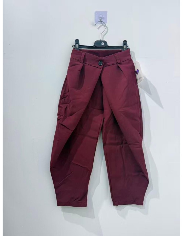Pantalon Bordeaux Croisé Coupe Barrel Fille | Zerda