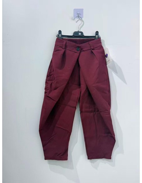 Pantalon Bordeaux Croisé Coupe Barrel Fille | Zerda