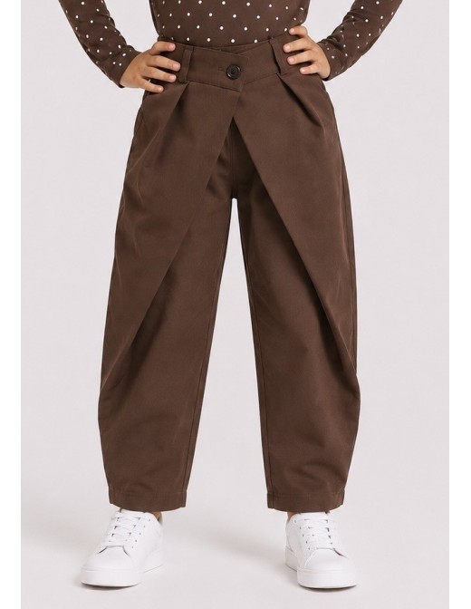 Pantalon Chocolat Croisé Coupe Barrel Fille | Zerda