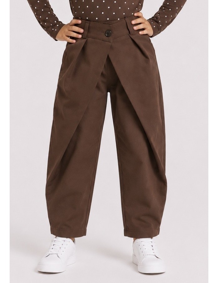 Pantalon Chocolat Croisé Coupe Barrel Fille | Zerda