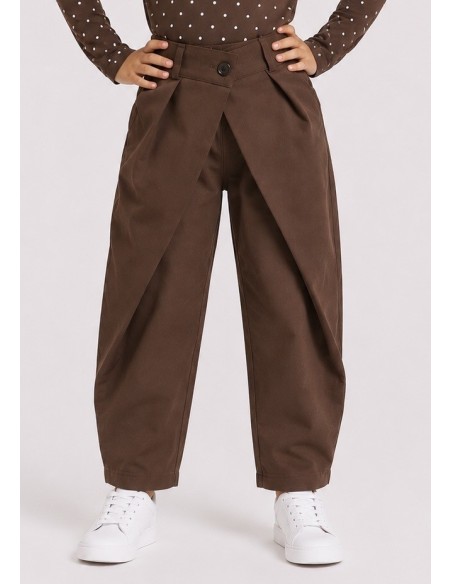 Pantalon Chocolat Croisé Coupe Barrel Fille | Zerda