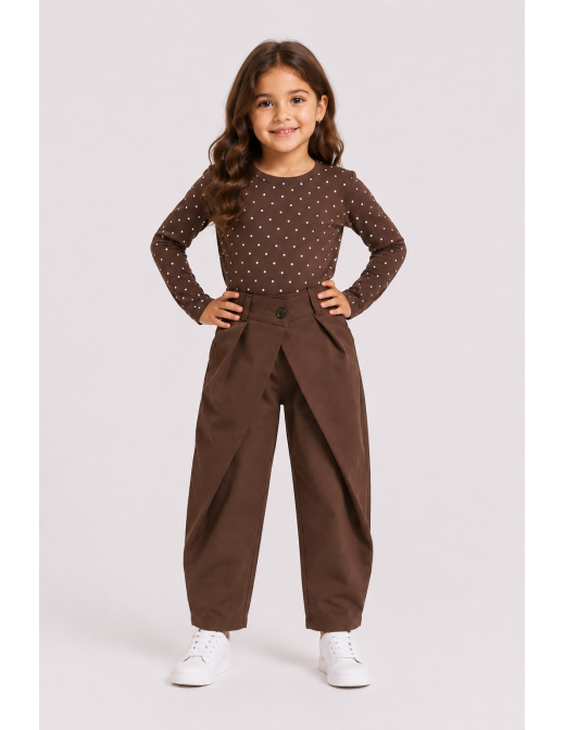 Pantalon Chocolat Croisé Coupe Barrel Fille | Zerda 2