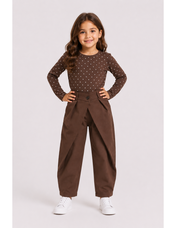 Pantalon Chocolat Croisé Coupe Barrel Fille | Zerda