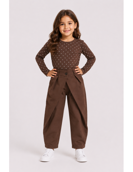 Pantalon Chocolat Croisé Coupe Barrel Fille | Zerda