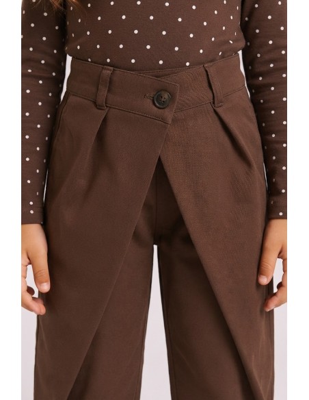 Pantalon Chocolat Croisé Coupe Barrel Fille | Zerda