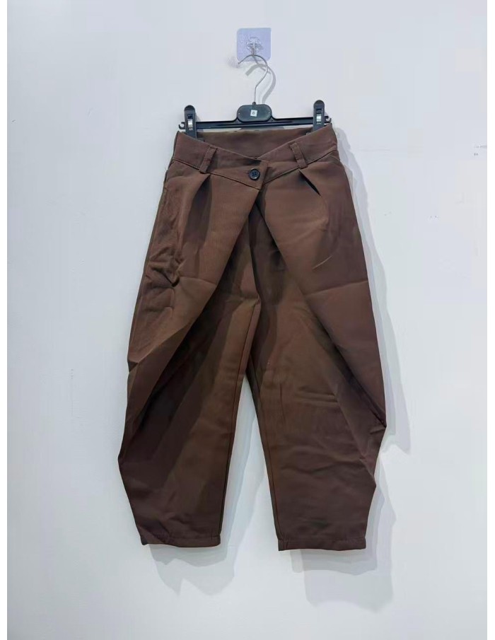 Pantalon Chocolat Croisé Coupe Barrel Fille | Zerda