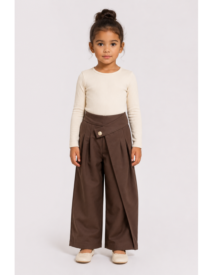 Pantalon Asymétrique Marron Fille | Zerda