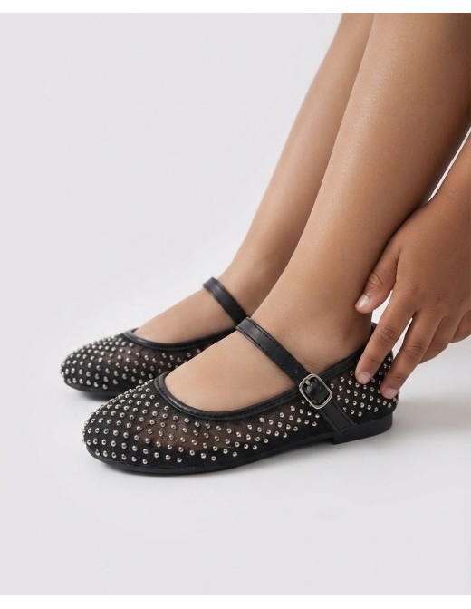 Ballerines Noires Strass Bride Fille | Zerda