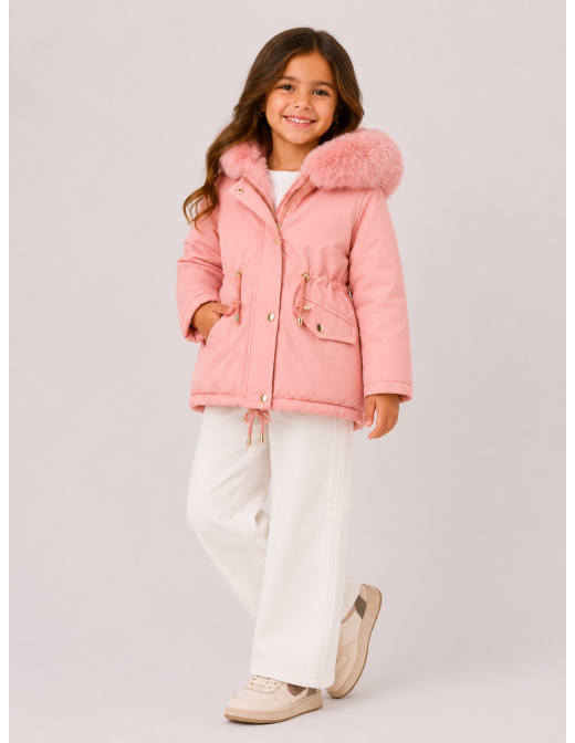 Doudoune Rose Capuche Fourrure Fille | Zerda 2
