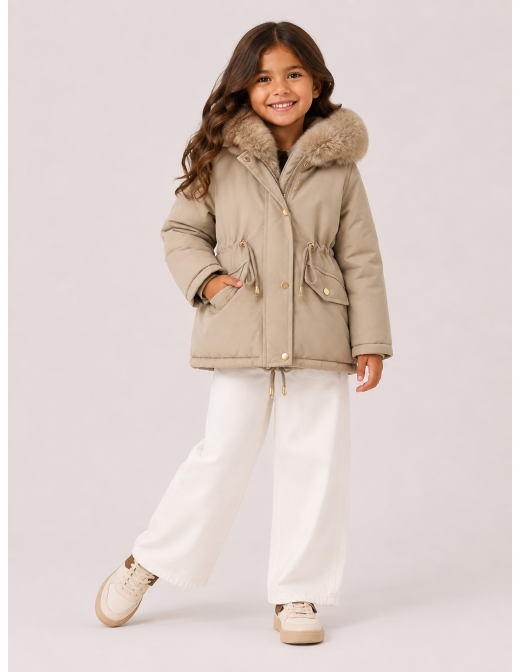 Doudoune Beige Capuche Fourrure Fille | Zerda 2