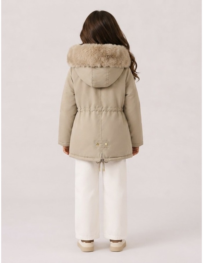 Doudoune Beige Capuche Fourrure Fille | Zerda