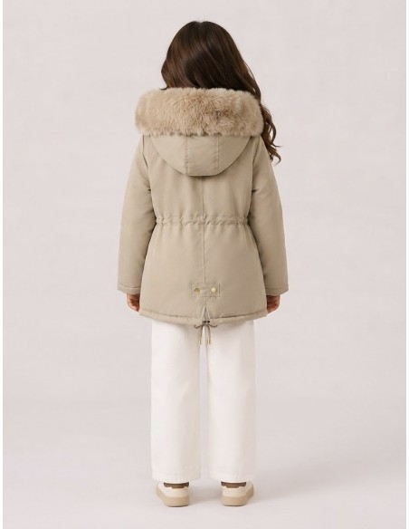 Doudoune Beige Capuche Fourrure Fille | Zerda