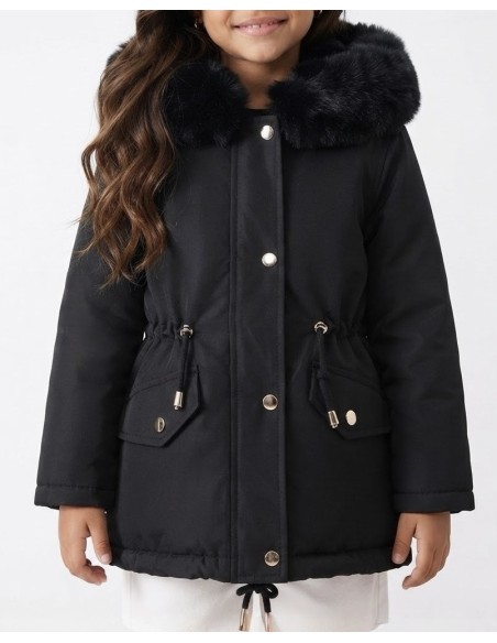 Doudoune Noir Capuche Fourrure Fille | Zerda