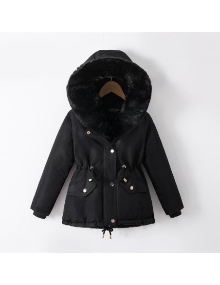 Doudoune Noir Capuche Fourrure Fille | Zerda