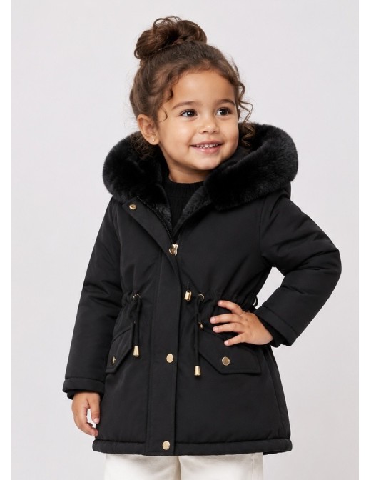 Doudoune Noir Capuche Fourrure Fille | Zerda