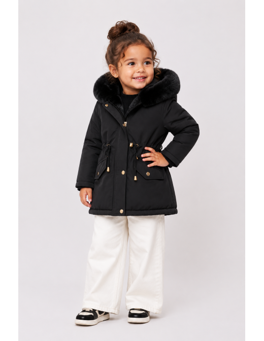 Doudoune Noir Capuche Fourrure Fille | Zerda 2