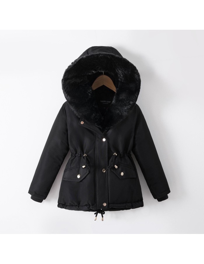 Doudoune Noir Capuche Fourrure Fille | Zerda