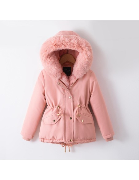 Doudoune Rose Capuche Fourrure Fille | Zerda