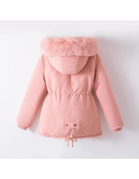 Doudoune Rose Capuche Fourrure Fille | Zerda