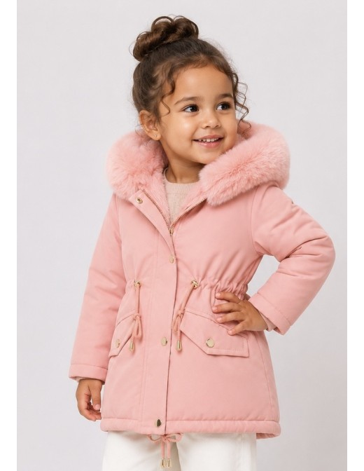 Doudoune Rose Capuche Fourrure Fille | Zerda