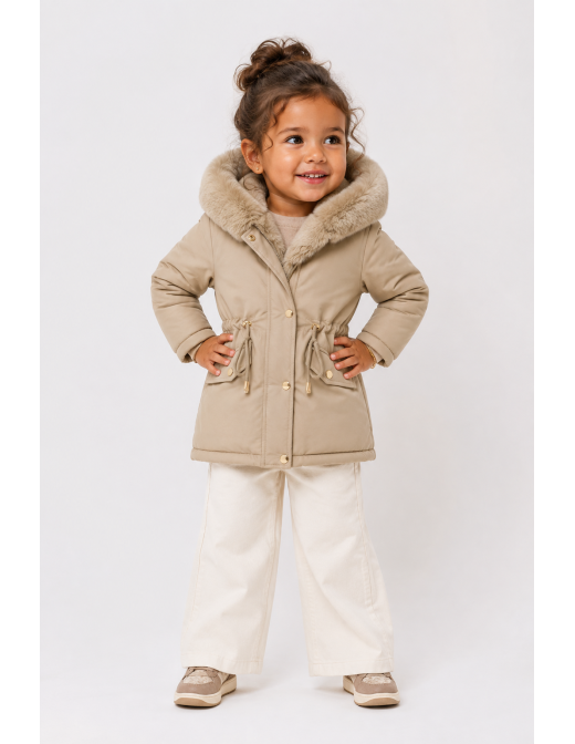 Doudoune Beige Capuche Fourrure Fille | Zerda 2