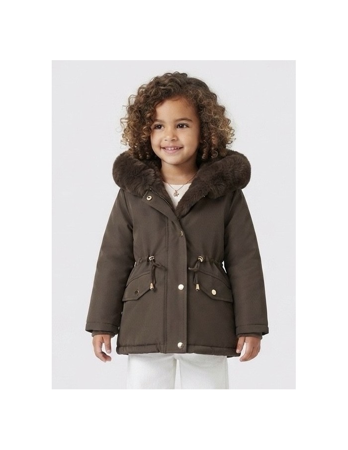 Doudoune Chocolat Capuche Fourrure Fille | Zerda