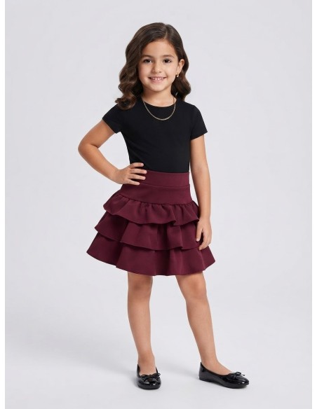 Jupe-Short Bordeaux à Volants Fille | Zerda