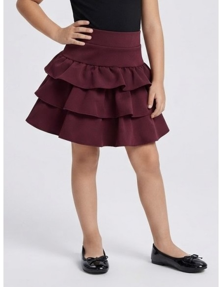 Jupe-Short Bordeaux à Volants Fille | Zerda