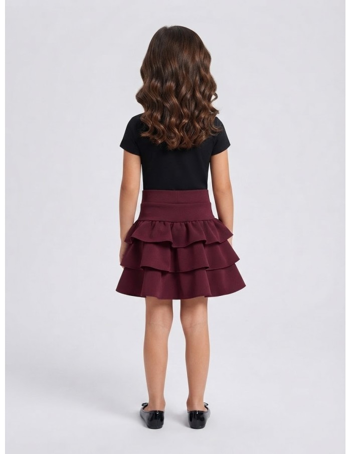 Jupe-Short Bordeaux à Volants Fille | Zerda