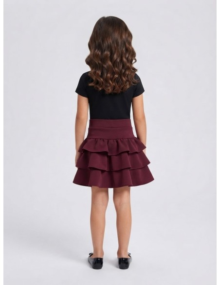 Jupe-Short Bordeaux à Volants Fille | Zerda