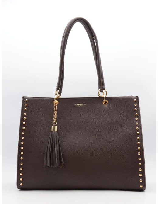 Sac Cabas Chocolat Clouté Flora & Co | Zerda
