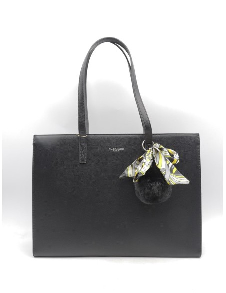 Sac Cabas Noir Pompon Foulard Flora & Co | Zerda