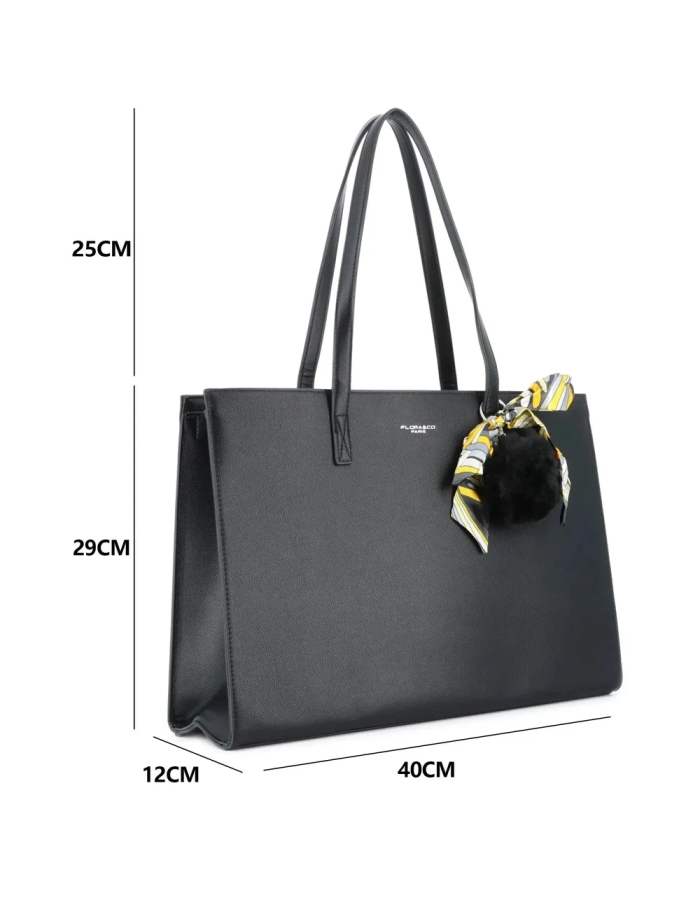 Sac Cabas Noir Pompon Foulard Flora & Co | Zerda