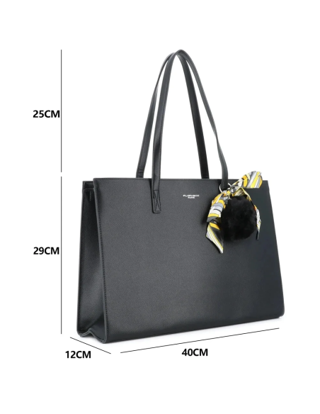 Sac Cabas Noir Pompon Foulard Flora & Co | Zerda