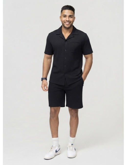 Ensemble Chemise-Short Texturé Noir Homme | Zerda