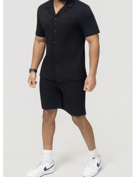 Ensemble Chemise-Short Texturé Noir Homme | Zerda 2