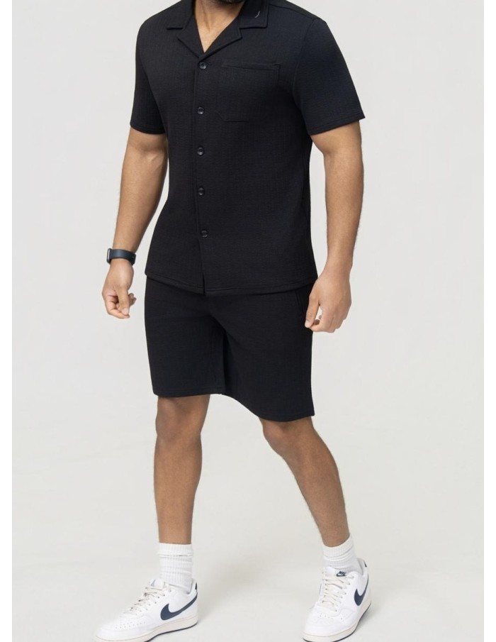 Ensemble Chemise-Short Texturé Noir Homme | Zerda