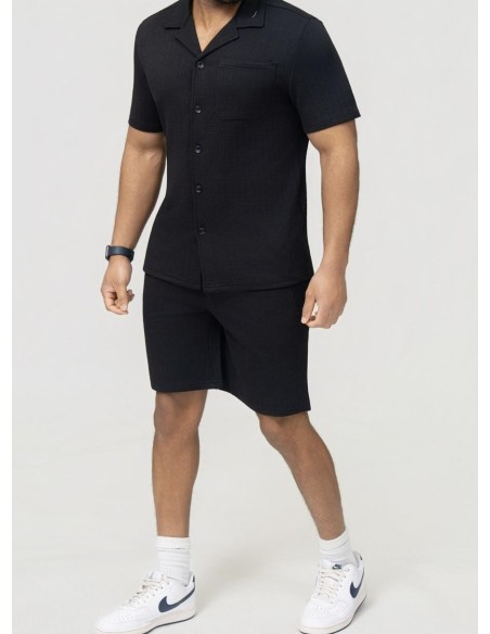 Ensemble Chemise-Short Texturé Noir Homme | Zerda