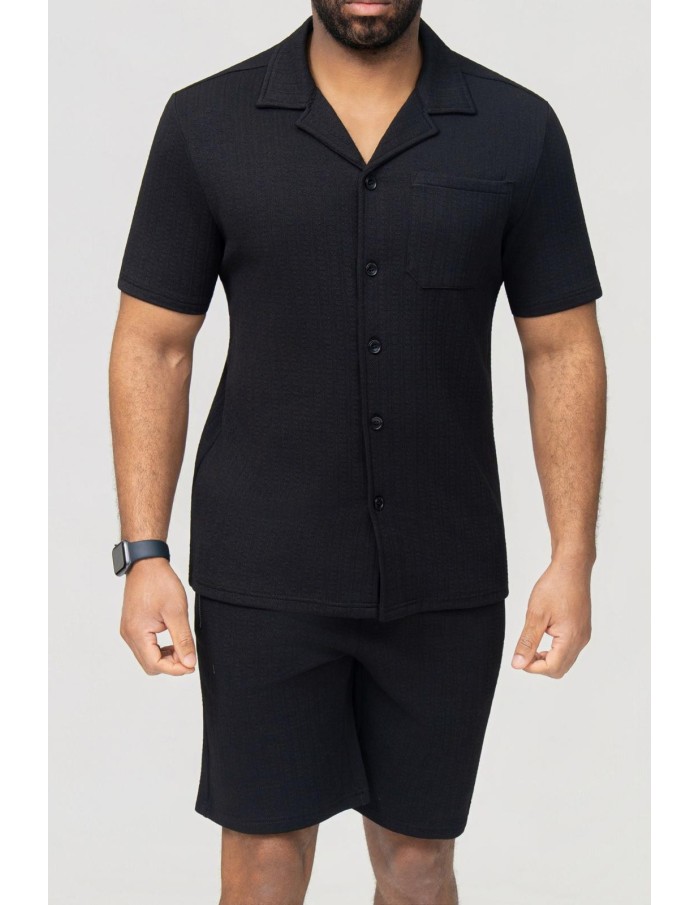 Ensemble Chemise-Short Texturé Noir Homme | Zerda