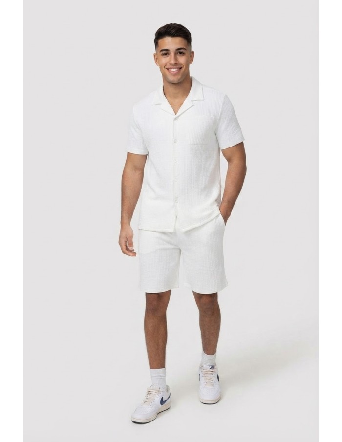Ensemble Chemise-Short Texturé Blanc Homme | Zerda