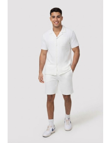 Ensemble Chemise-Short Texturé Blanc Homme | Zerda