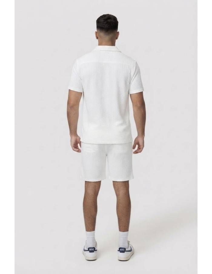 Ensemble Chemise-Short Texturé Blanc Homme | Zerda