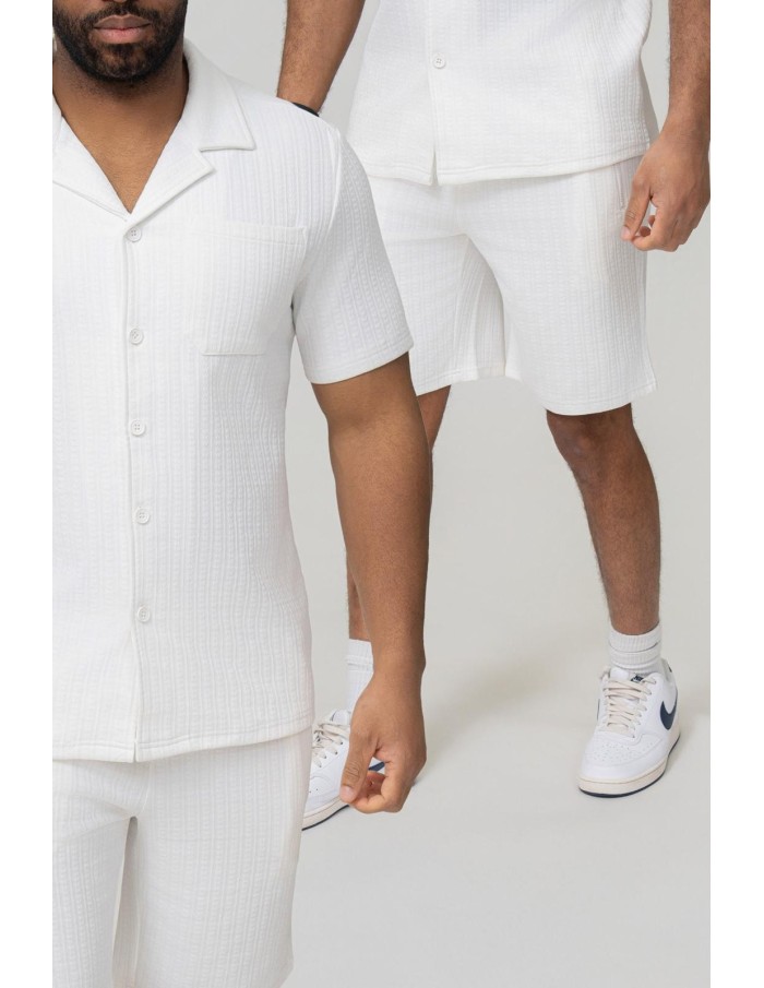 Ensemble Chemise-Short Texturé Blanc Homme | Zerda