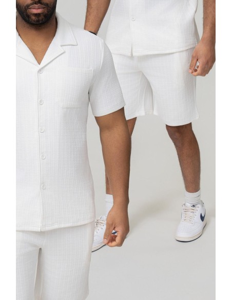 Ensemble Chemise-Short Texturé Blanc Homme | Zerda