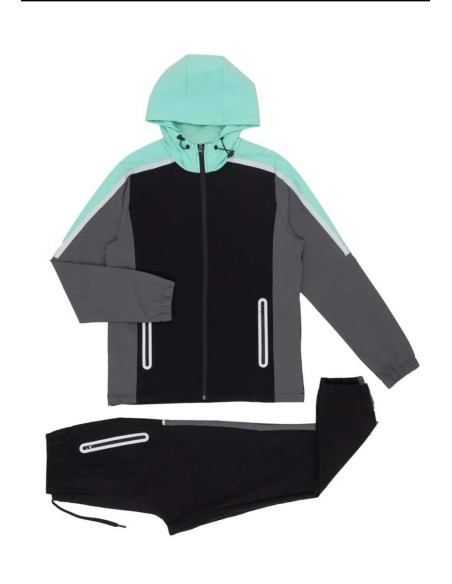 Ensemble Jogging Tricolore Noir Menthe Homme | Zerda