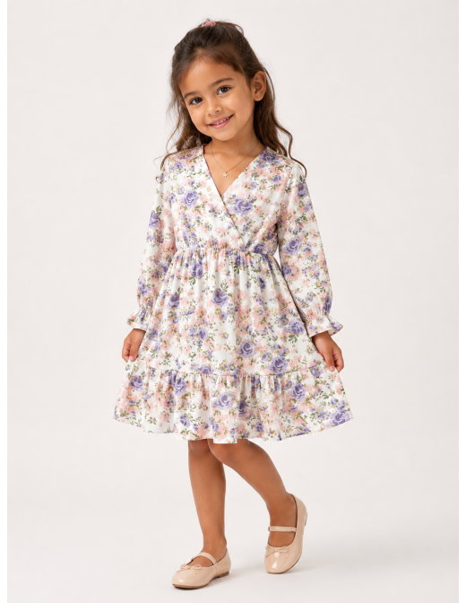 Robe Fleurie Blanche et Mauve Fille | Zerda