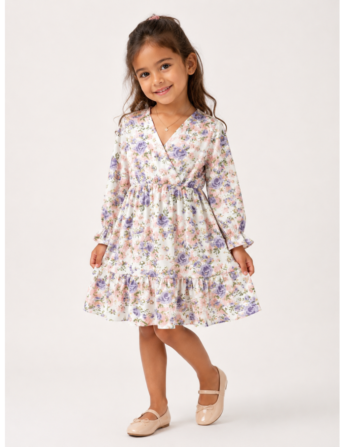 Robe Fleurie Blanche et Mauve Fille | Zerda
