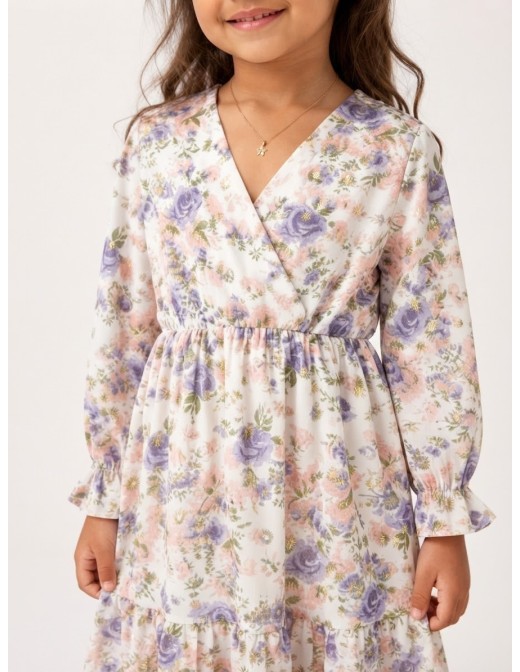 Robe Fleurie Blanche et Mauve Fille | Zerda 2